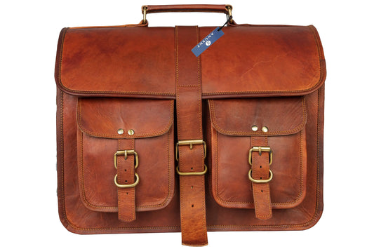 Handmade 16" -18" Leather Laptop Messenger Crossbody Bag For Unisex. Salmon Alder
