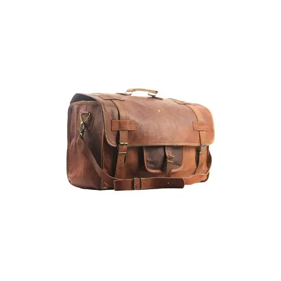 Men's Retro Style Leather Carry On Duffel Bag. Salmon Alder