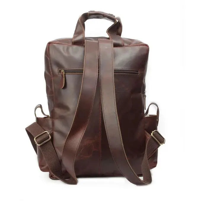 Buffalo Leather Backpack for Men Vintage 15.6 Inch Laptop Bag Salmon Alder