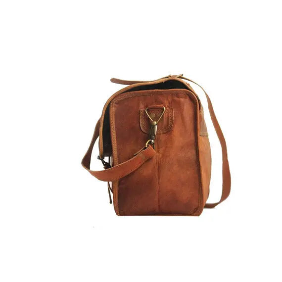 Men's Retro Style Leather Carry On Duffel Bag. Salmon Alder