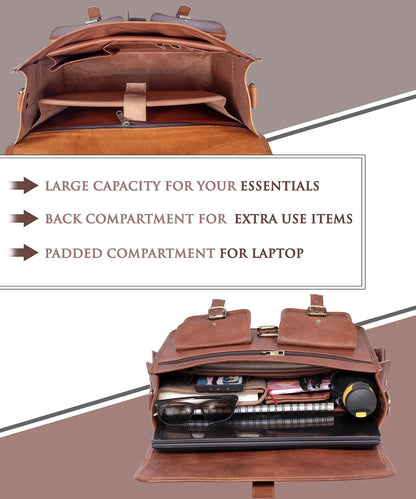 Real Leather Messenger Bag for Men and Women Vintage Laptop Briefcase Salmon Alder