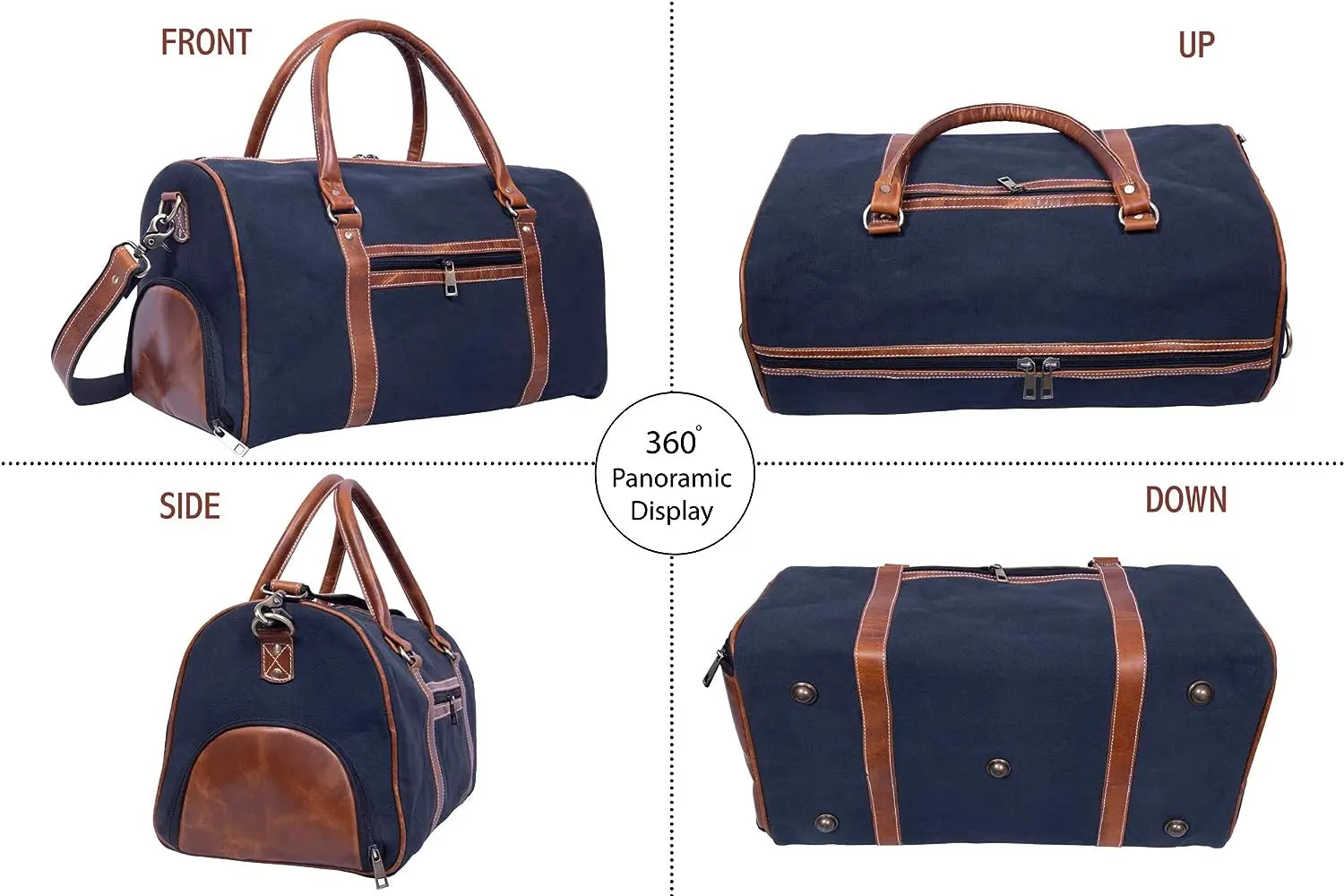 Canvas Genuine Leather Large Duffel Bag Overnight Weekender Bag Salmon Alder