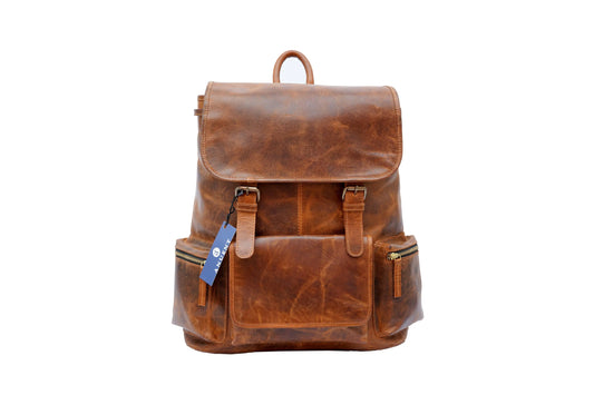 Buffalo Leather Backpack - Handmade 15.5 Inch Unisex Backpack. Salmon Alder