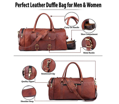 Handmade Genuine Leather Travel Duffel Bag with Shoe Compartment Salmon Alder