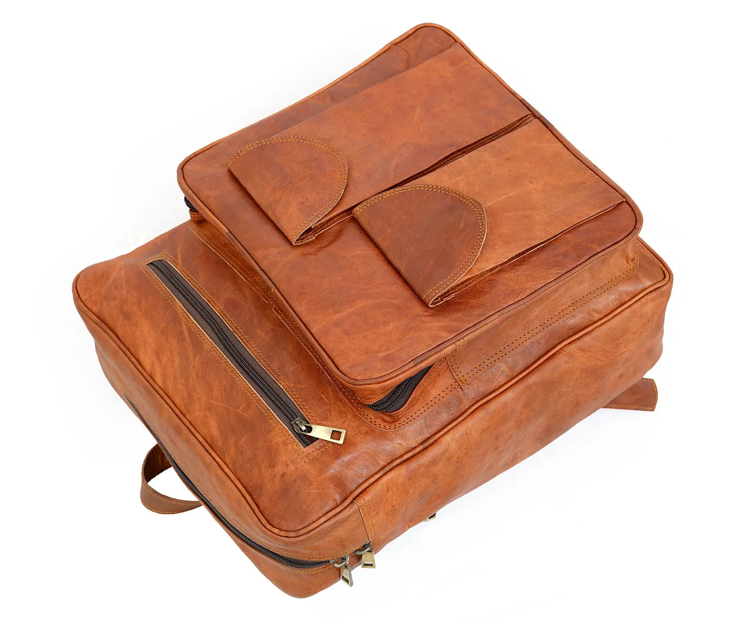 Genuine Leather Backpack  High Capacity Travel Bag Rucksack Day-pack Salmon Alder