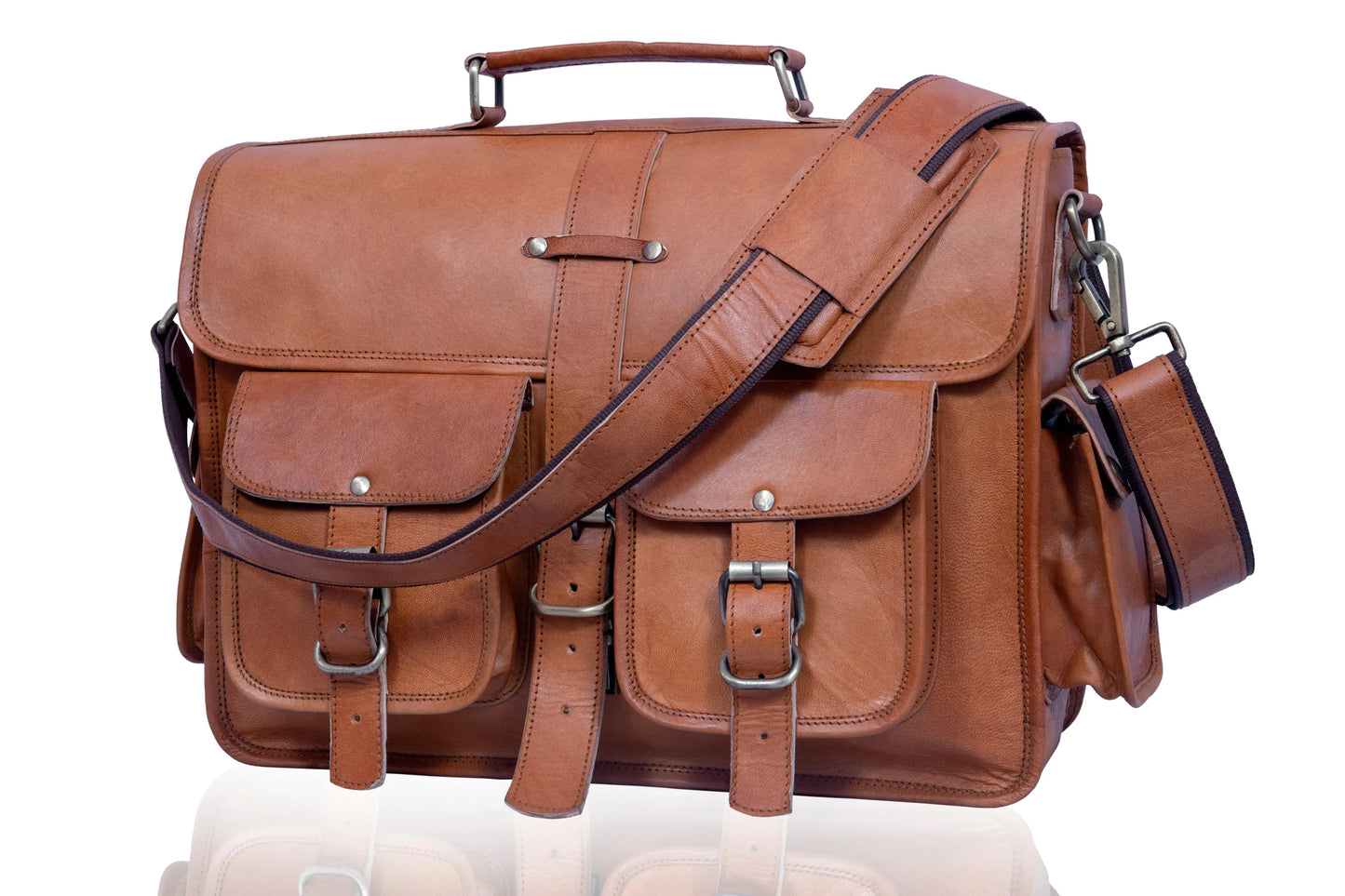 Real Leather Messenger Bag for Men and Women Vintage Laptop Briefcase Salmon Alder