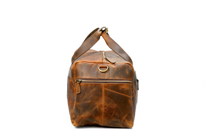 ANUENT Handmade Buffalo Leather Duffle Bag For Unisex. Salmon Alder