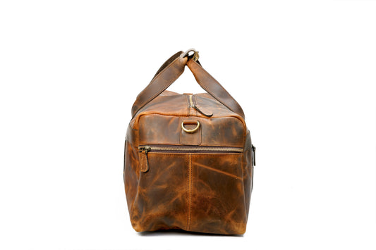 ANUENT Handmade Buffalo Leather Duffle Bag For Unisex. Salmon Alder