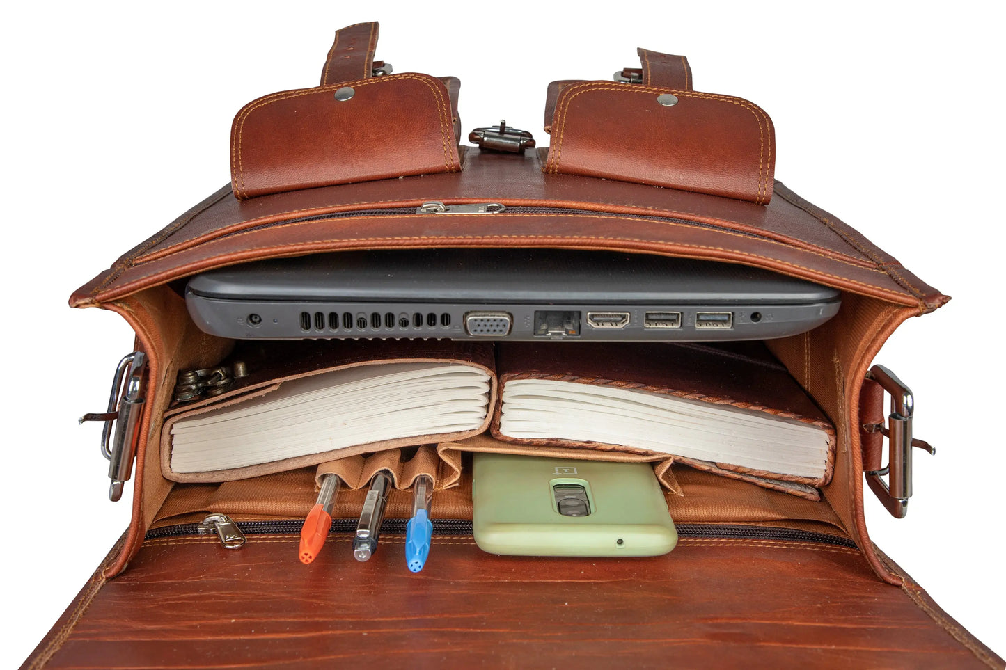 Handmade Brown Leather Laptop Backpack For Unisex, Salmon Alder
