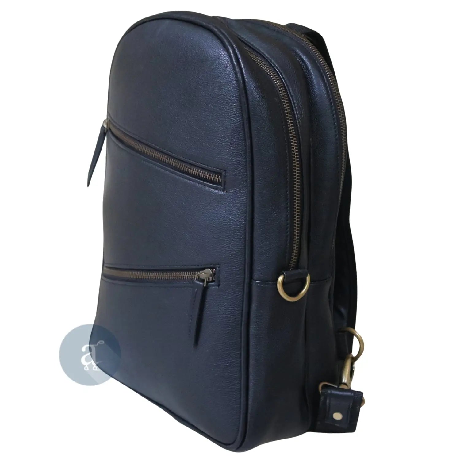Handmade Black Leather Backpack For Unisex . Salmon Alder
