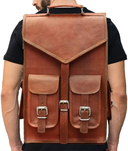 Handmade Brown Leather Laptop Backpack For Unisex, Salmon Alder