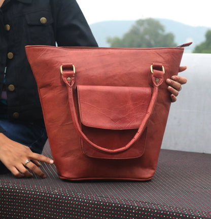 Combo Of 2 , Leather Laptop Briefcase And Leather Tote Bag . Salmon Alder