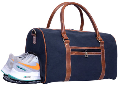 Canvas Genuine Leather Large Duffel Bag Overnight Weekender Bag Salmon Alder