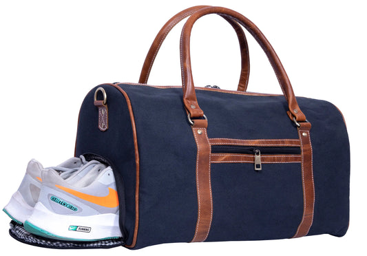 Canvas Genuine Leather Large Duffel Bag Overnight Weekender Bag Salmon Alder
