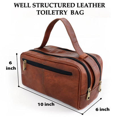 Leather Unisex Toiletry Bag Travel Dopp Kit Cosmetic Organizer Salmon Alder