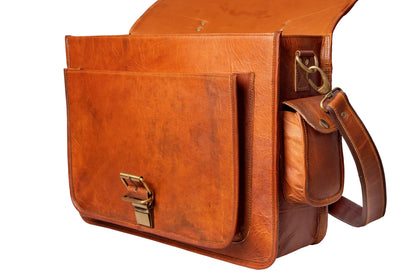 Handmade 16"-18" Brown Leather Crossbody Bag With Large Pocket. Salmon Alder