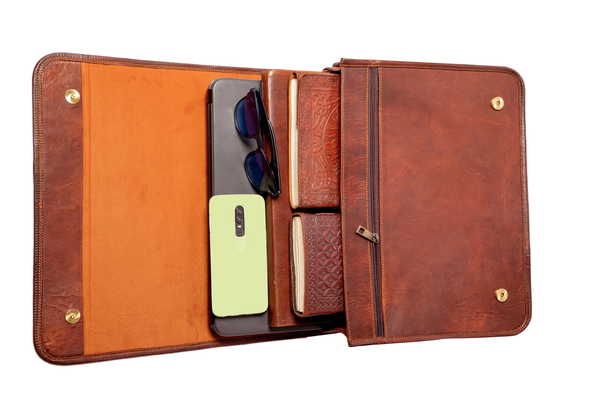 Combo Of 2 , Brown Leather Backpack And Laptop Briefcase . Salmon Alder