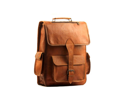 Vintage Leather Laptop Backpack Shoulder Bag Rucksack Bag. Salmon Alder