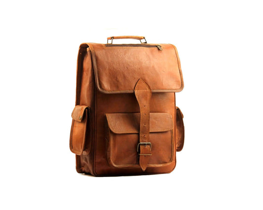 Vintage Leather Laptop Backpack Shoulder Bag Rucksack Bag. Salmon Alder
