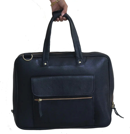 Black Leather Briefcase For 15 Inch Laptop. Salmon Alder
