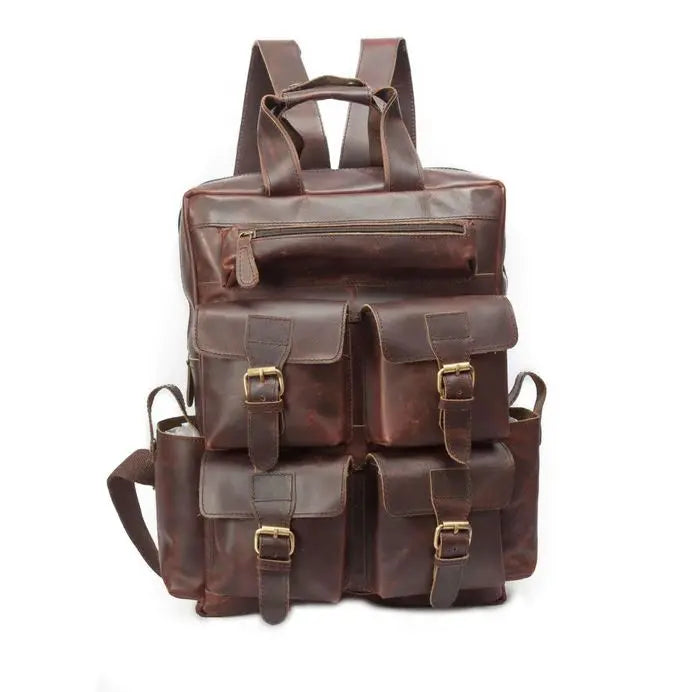 Buffalo Leather Backpack for Men Vintage 15.6 Inch Laptop Bag Salmon Alder