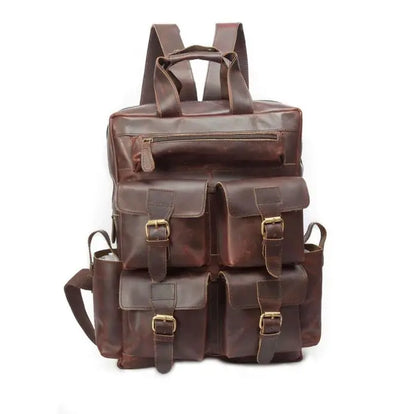 Buffalo Leather Backpack for Men Vintage 15.6 Inch Laptop Bag Salmon Alder