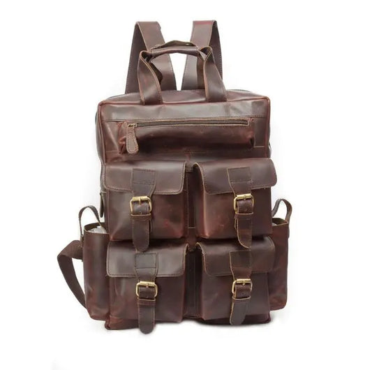 Buffalo Leather Backpack for Men Vintage 15.6 Inch Laptop Bag Salmon Alder