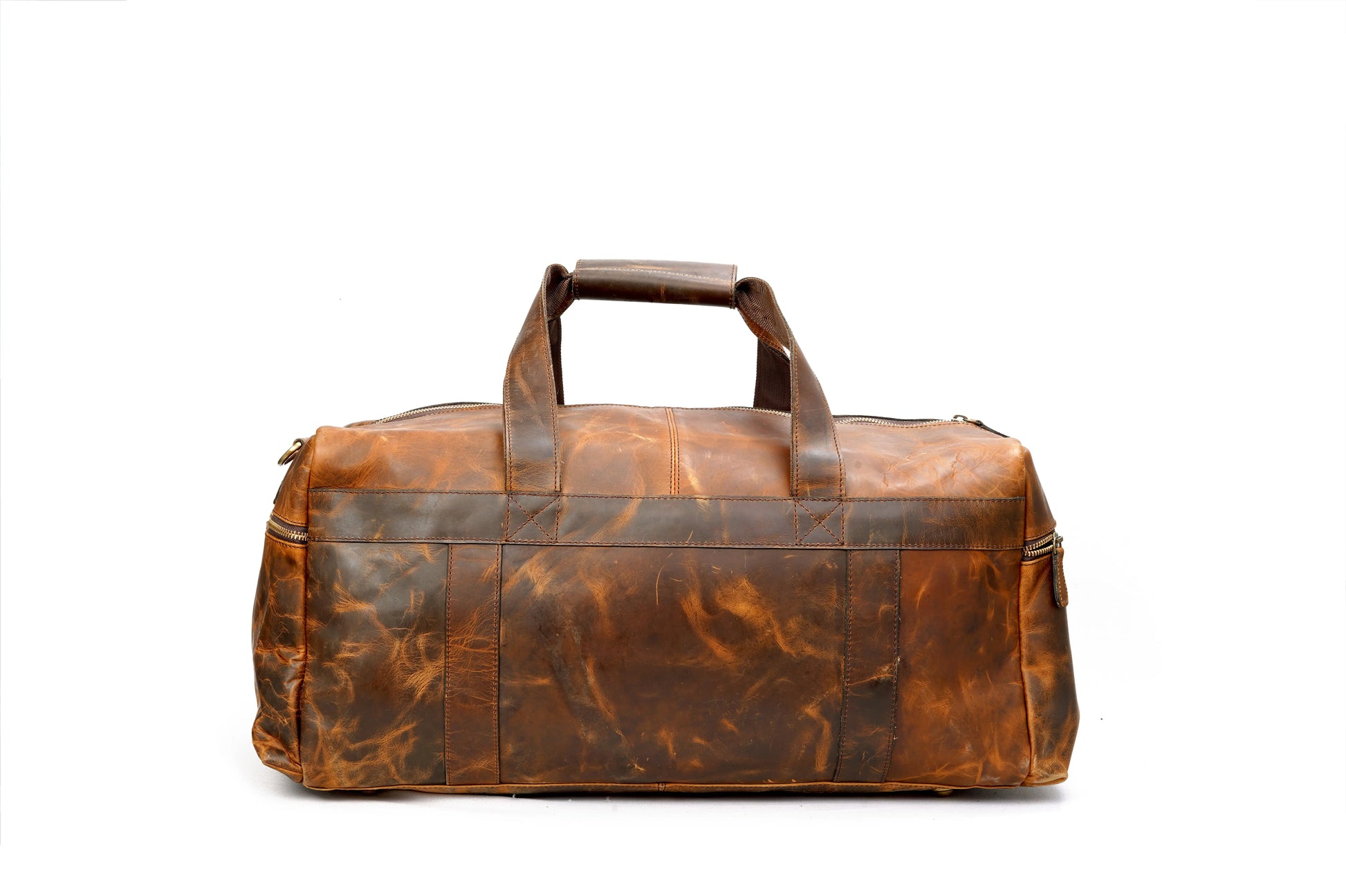 ANUENT Handmade Buffalo Leather Duffle Bag For Unisex. Salmon Alder