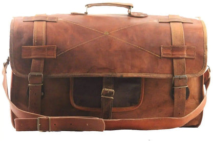 Men's Retro Style Leather Carry On Duffel Bag. Salmon Alder