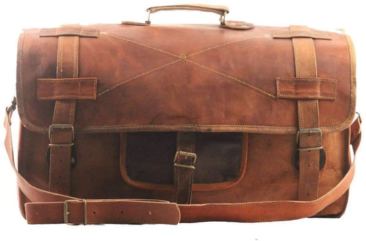 Men's Retro Style Leather Carry On Duffel Bag. Salmon Alder