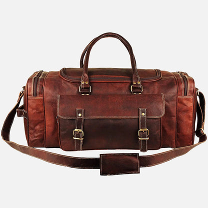 Men's Leather Weekend Travel Duffel Bag . Salmon Alder