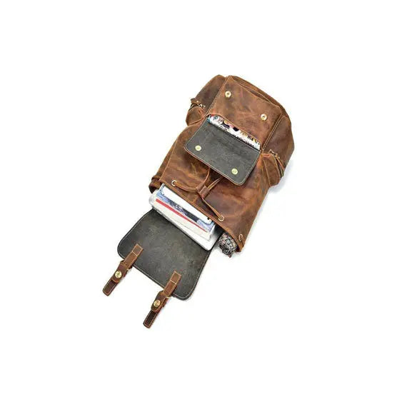 Buffalo Leather Backpack Handmade Unisex Backpack Travel Outdoor Bag Salmon Alder