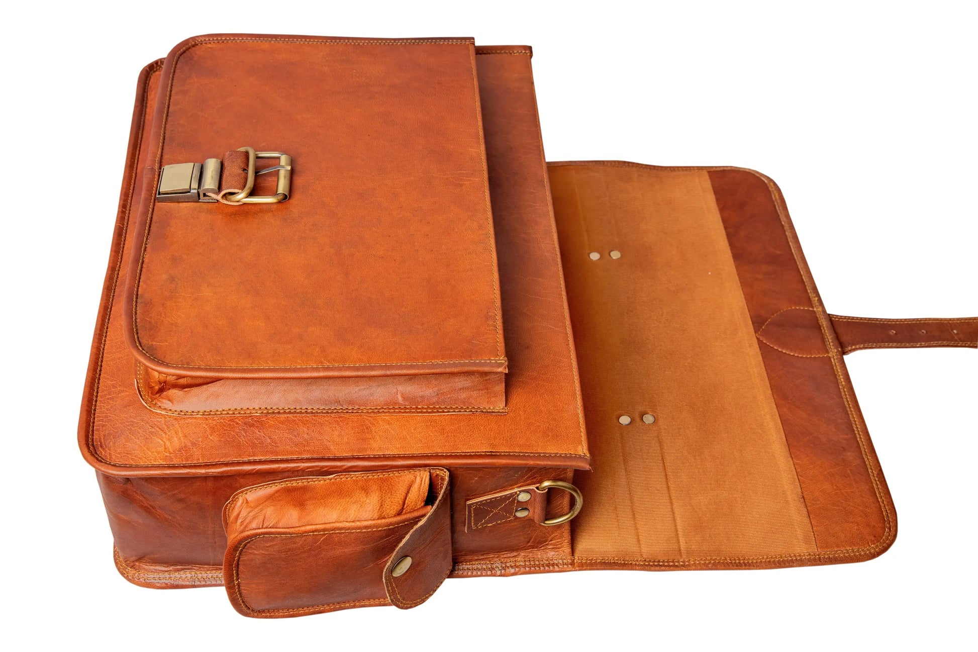 Handmade 16"-18" Brown Leather Crossbody Bag With Large Pocket. Salmon Alder