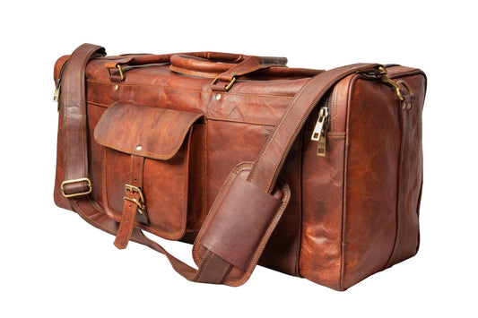 Handmade Square Leather Travel Duffle Bag. Salmon Alder