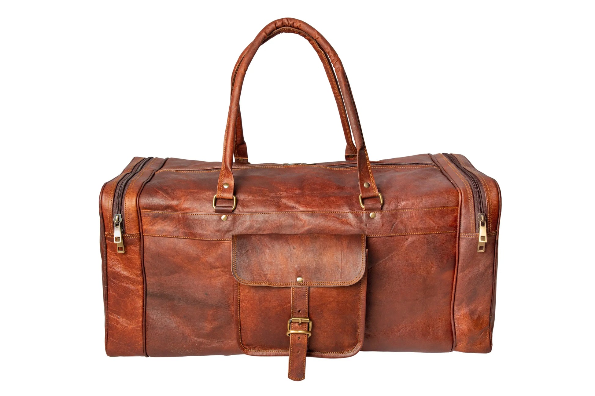Handmade Square Leather Travel Duffle Bag. Salmon Alder