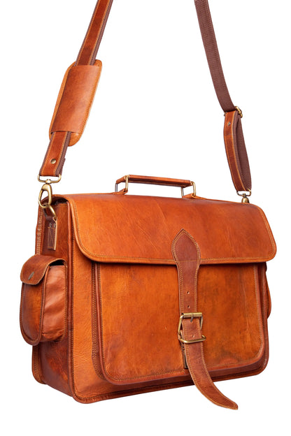 Handmade 16"-18" Brown Leather Crossbody Bag With Large Pocket. Salmon Alder