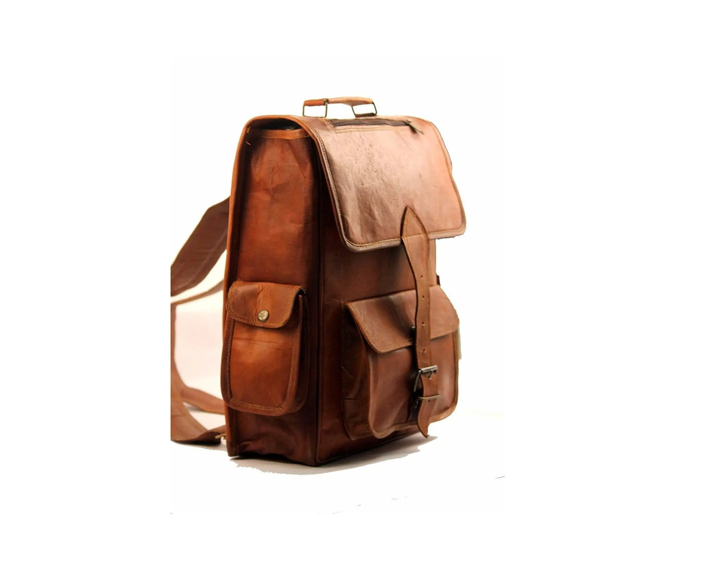 Vintage Leather Laptop Backpack Shoulder Bag Rucksack Bag. Salmon Alder