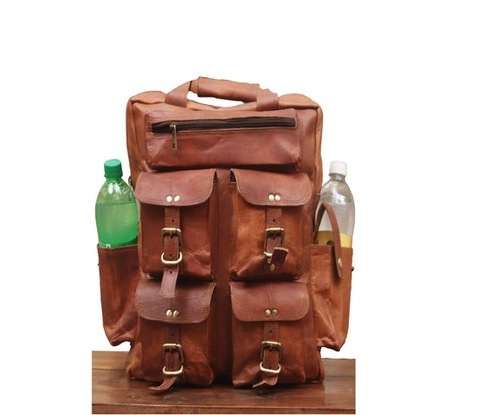 Leather Backpack for Men 15.6 Inch Laptop Bag Multi Pockets Rucksack Salmon Alder