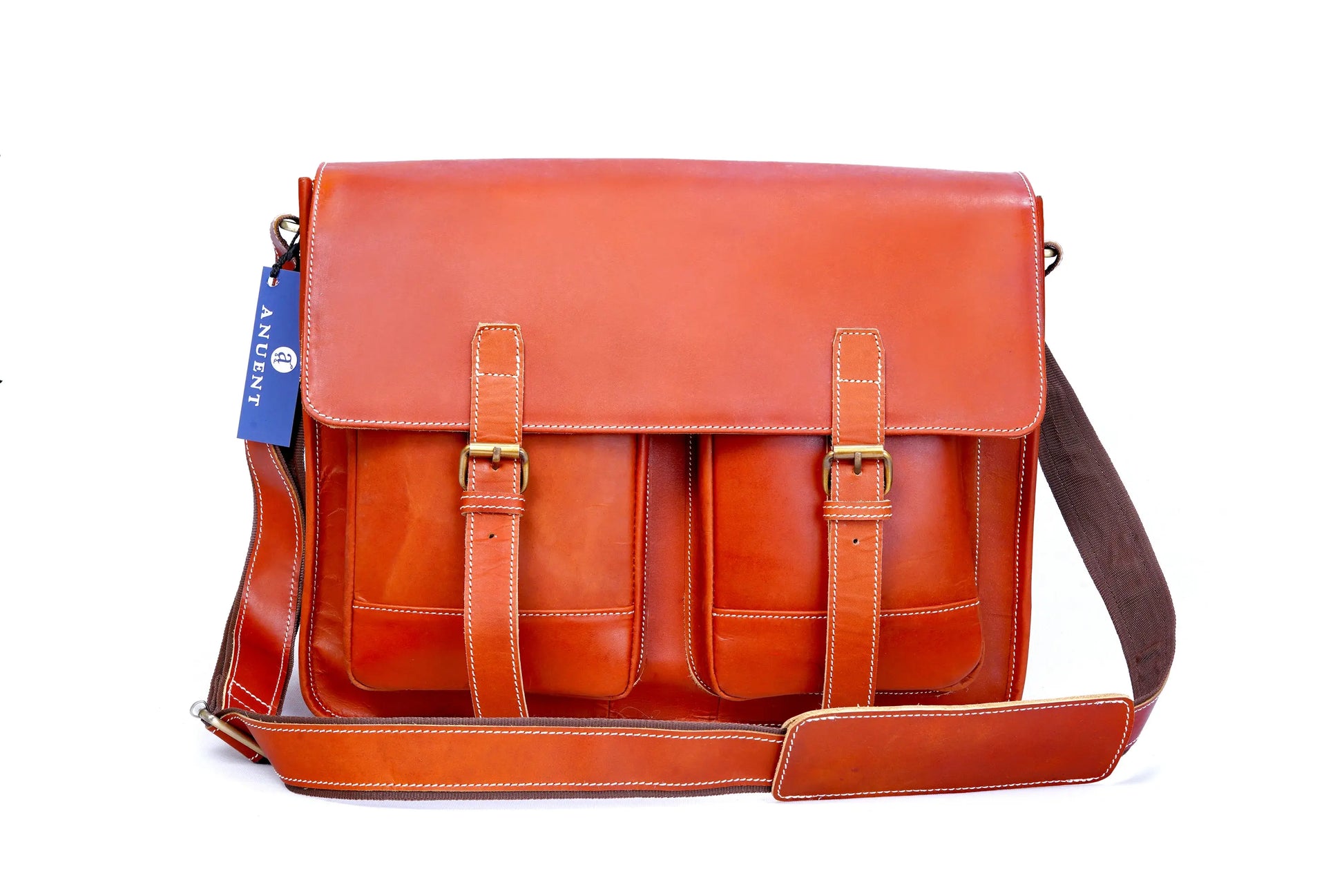 Handmade Buffalo Leather Orange Crossbody Messenger Bag. Salmon Alder