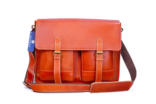Handmade Buffalo Leather Orange Crossbody Messenger Bag. Salmon Alder