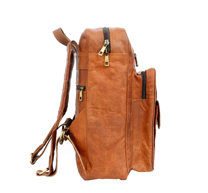 Genuine Leather Backpack  High Capacity Travel Bag Rucksack Day-pack Salmon Alder