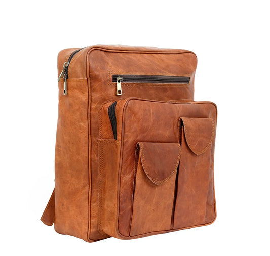 Genuine Leather Backpack  High Capacity Travel Bag Rucksack Day-pack Salmon Alder