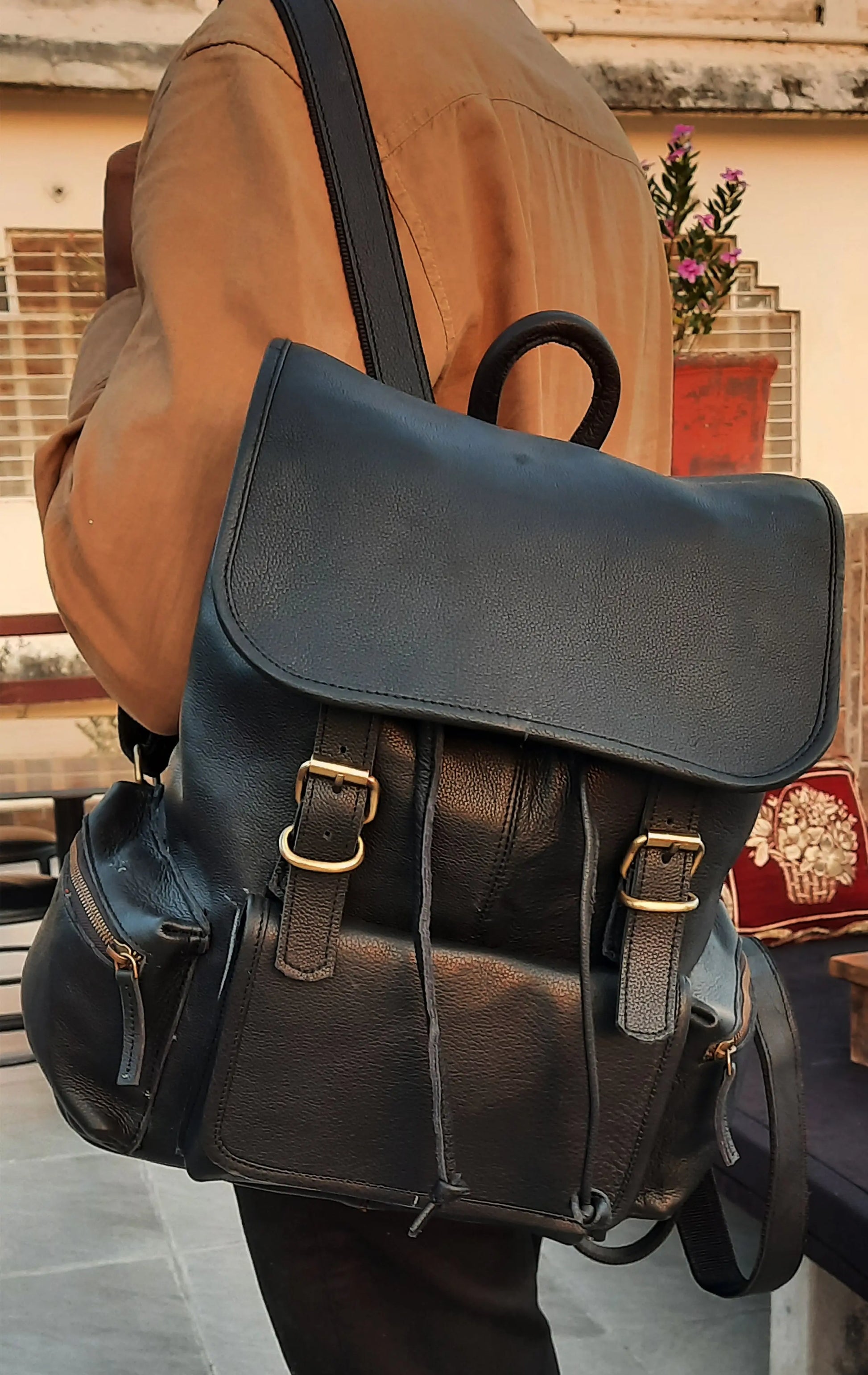 Leather Backpack – Handmade 15.5 Inch Unisex Backpack. Salmon Alder