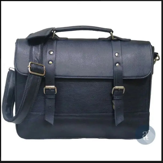 Mens Black Leather Messenger Bag for 15.6 Inch Laptop. Salmon Alder