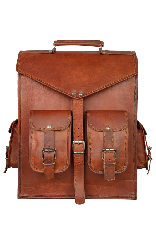 Handmade Brown Leather Laptop Backpack For Unisex, Salmon Alder