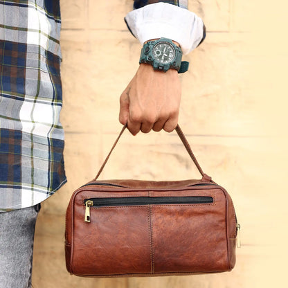 Leather Unisex Toiletry Bag Travel Dopp Kit Cosmetic Organizer Salmon Alder