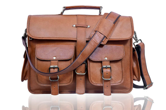 Real Leather Messenger Bag for Men and Women Vintage Laptop Briefcase Salmon Alder