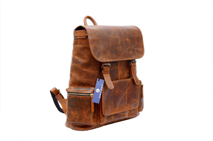 Buffalo Leather Backpack - Handmade 15.5 Inch Unisex Backpack. Salmon Alder