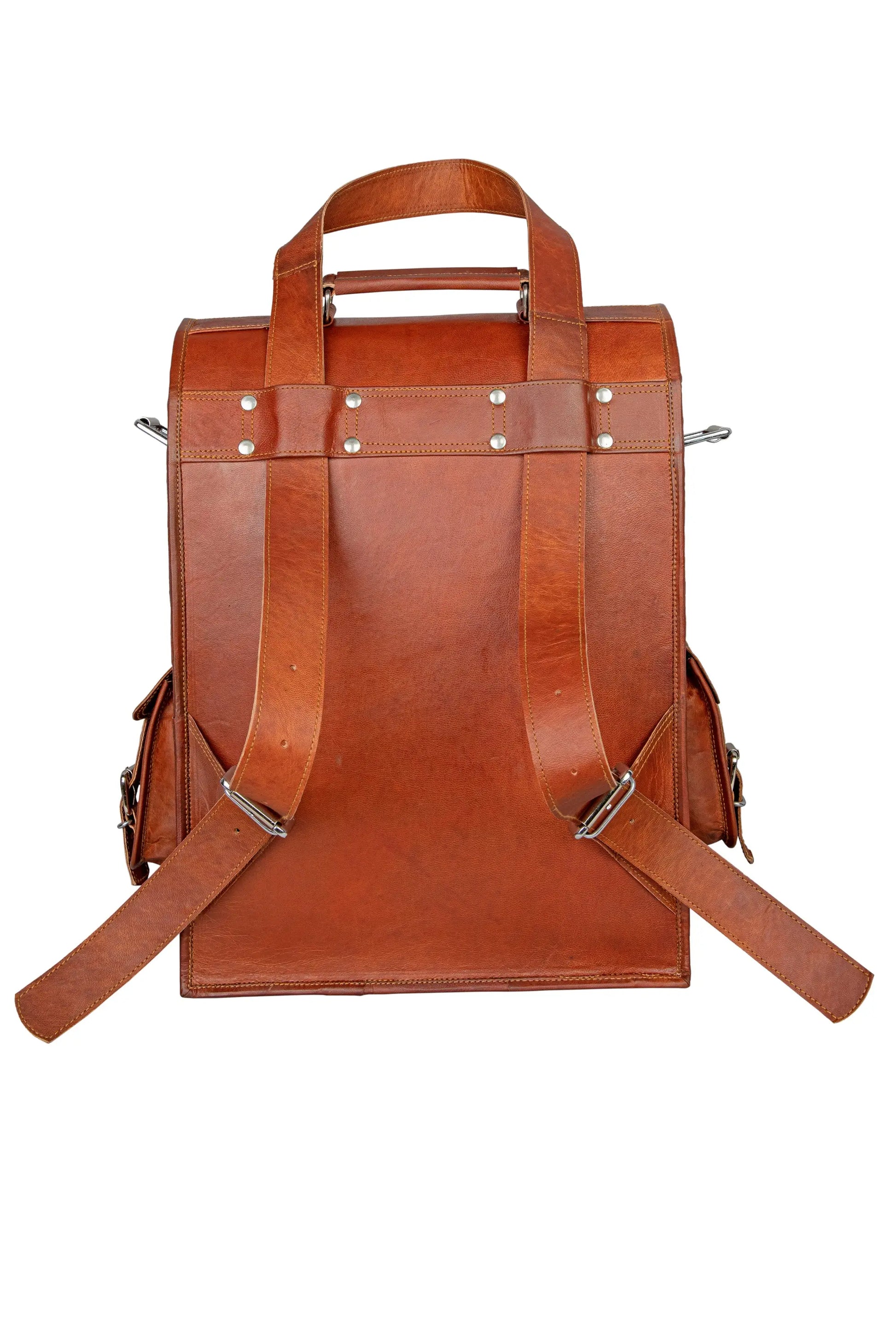 Handmade Brown Leather Laptop Backpack For Unisex, Salmon Alder