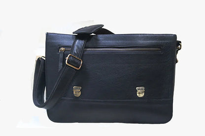 Mens Black Leather Messenger Bag for 15.6 Inch Laptop. Salmon Alder